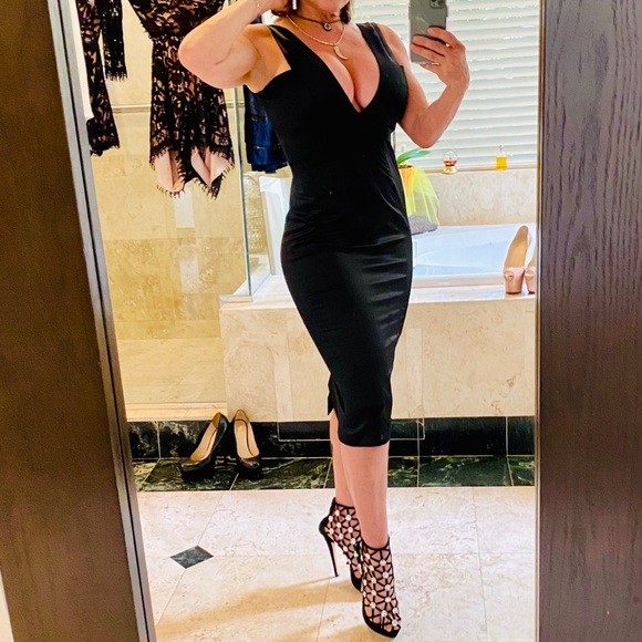 Just Cavalli Satin Low Plunge Bodycon Midi Dress - Picture 12 of 12